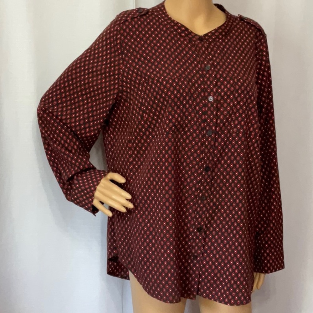 Apt. 9 Red Long Sleeve Casual Button Down Shirt Women’s Top Size 0X - Picture 4 of 12
